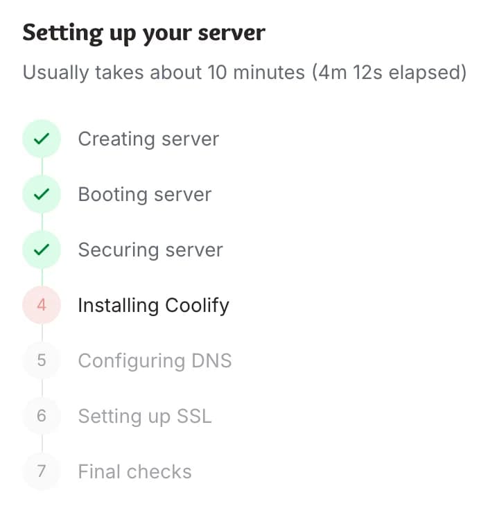 Close-up of the provisioning checklist showing completed and pending setup steps